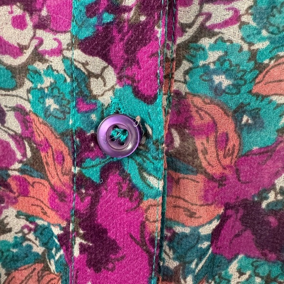 EUC BCBG Floral Dress Purple Green Pink Button down front Mini Size S Small - Picture 3 of 12